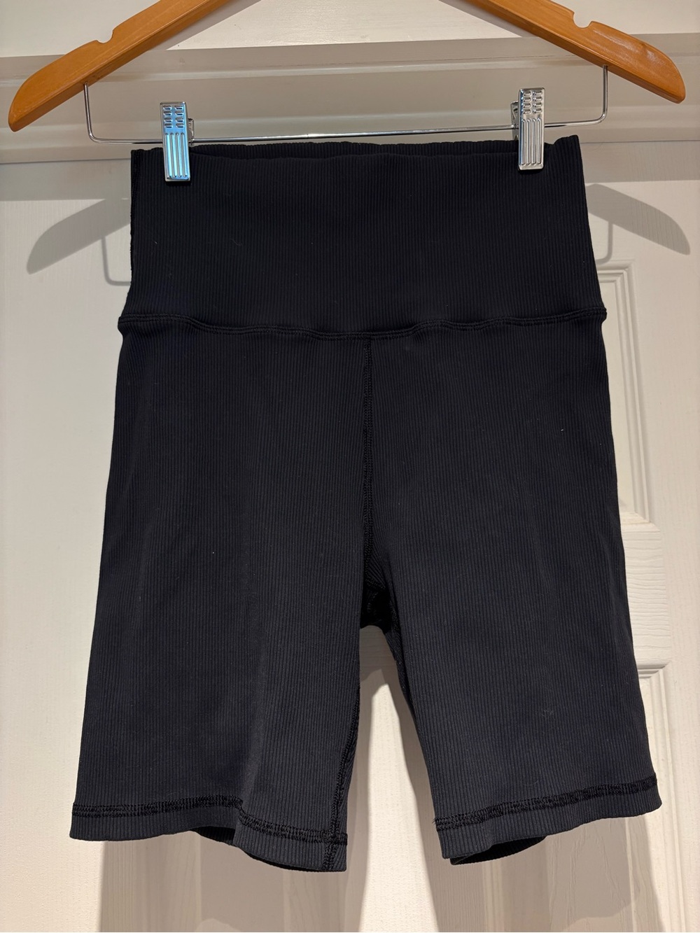 aerie Black Ribbed High-Rise Bike Shorts